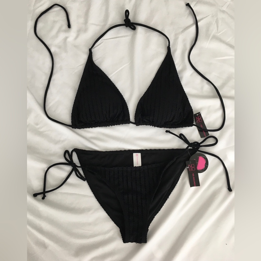 NWT NOBO black crochet fully lined string bikini. WIll separate, TOP XL BOTTOM S